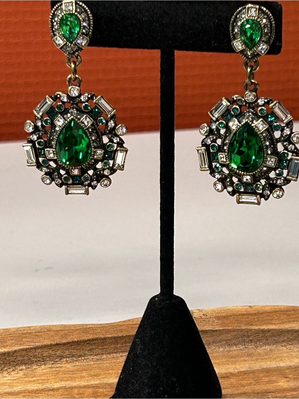 Heidi Daus Green and Clear Crystal Earrings